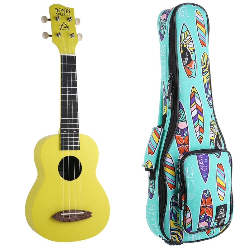 Bondi Surf Soprano Mahogany Ukulele Lit Kit Blazing Yellow