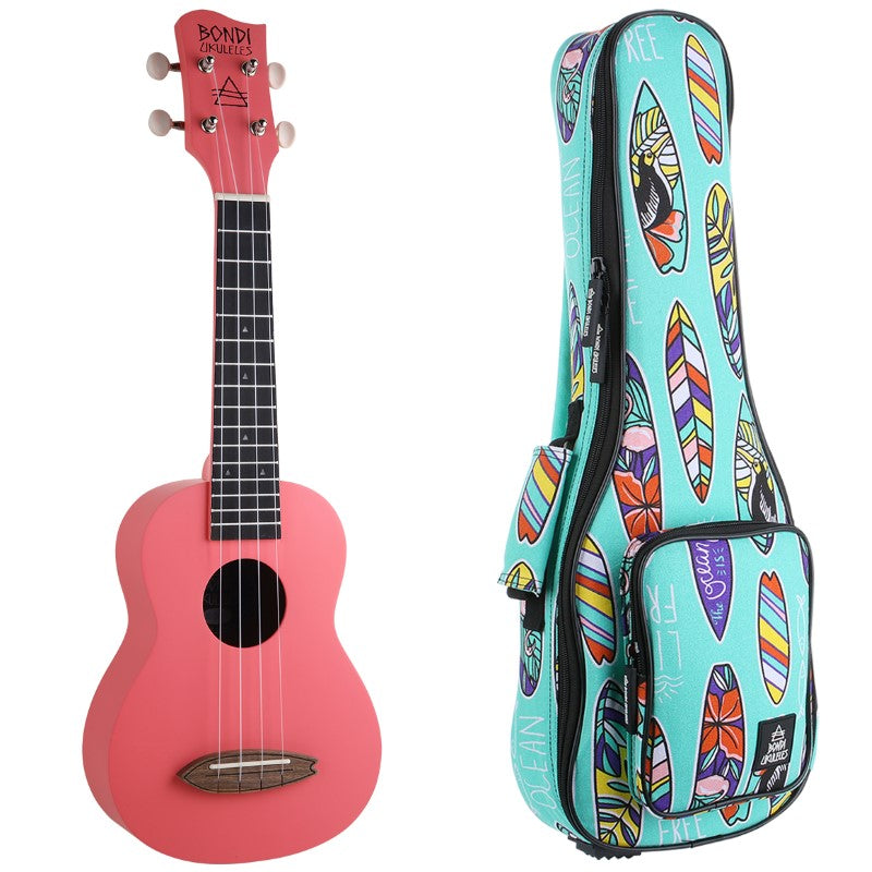 Bondi Surf Soprano Mahogany Ukulele Lit Kit Ballerina Pink