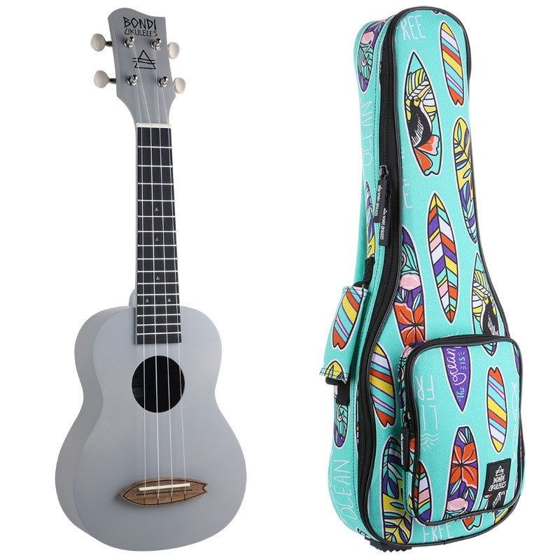 Bondi Surf Soprano Mahogany Ukulele Lit Kit Halcyon Grey