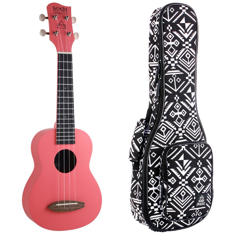 Bondi Surf Soprano Mahogany Ukulele Lit Kit Ballerina Pink