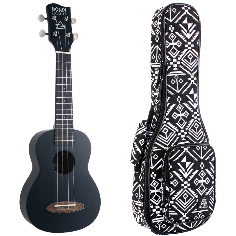 Bondi Surf Soprano Mahogany Ukulele Lit Kit Rockstar Black