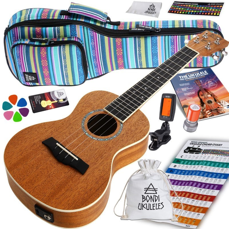 Bondi Starter Kit Arcadia Mahogany Concert Electric Ukulele Bundle