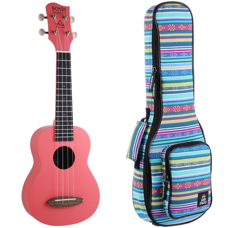 Bondi Surf Soprano Mahogany Ukulele Lit Kit Ballerina Pink