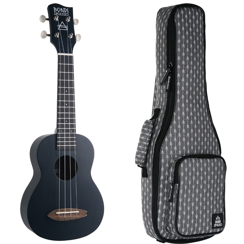 Bondi Surf Soprano Mahogany Ukulele Lit Kit Rockstar Black