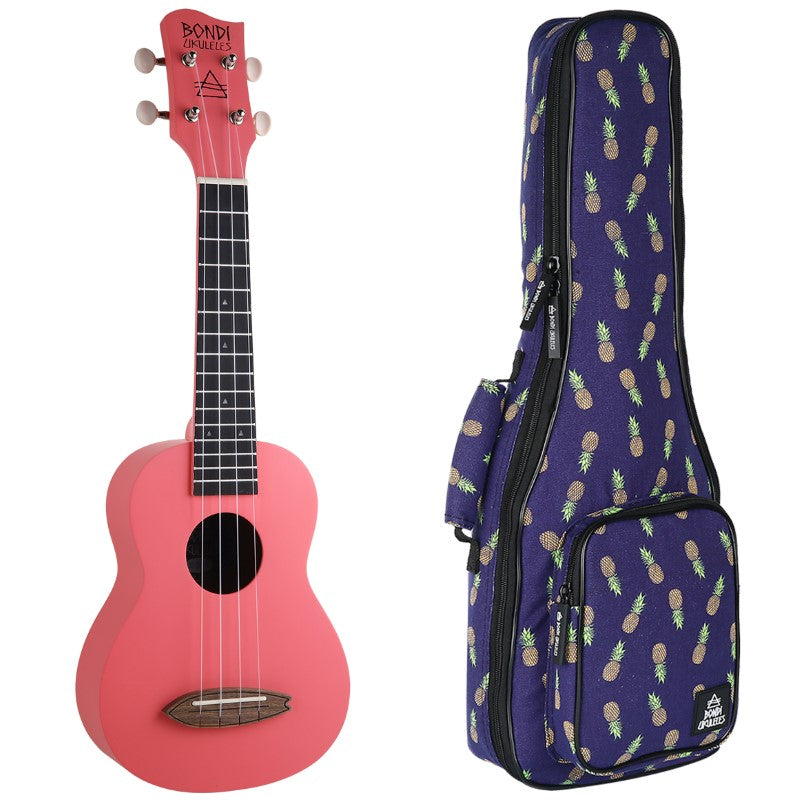 Bondi Surf Soprano Mahogany Ukulele Lit Kit Ballerina Pink