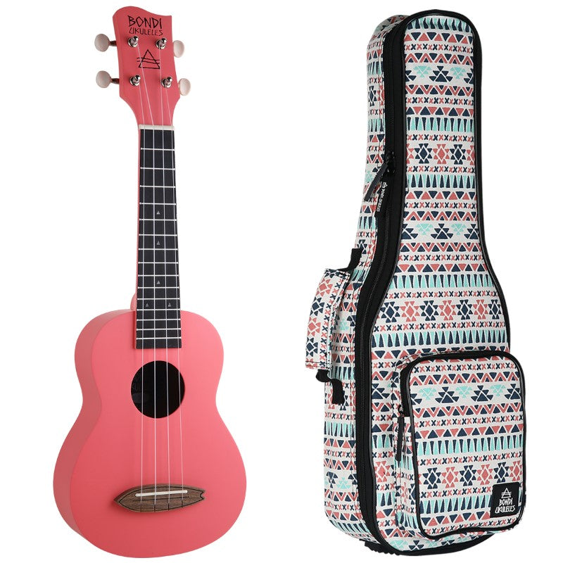 Bondi Surf Soprano Mahogany Ukulele Lit Kit Ballerina Pink