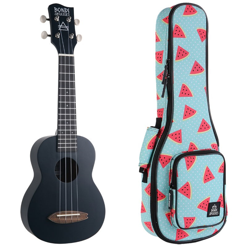 Bondi Surf Soprano Mahogany Ukulele Lit Kit Rockstar Black