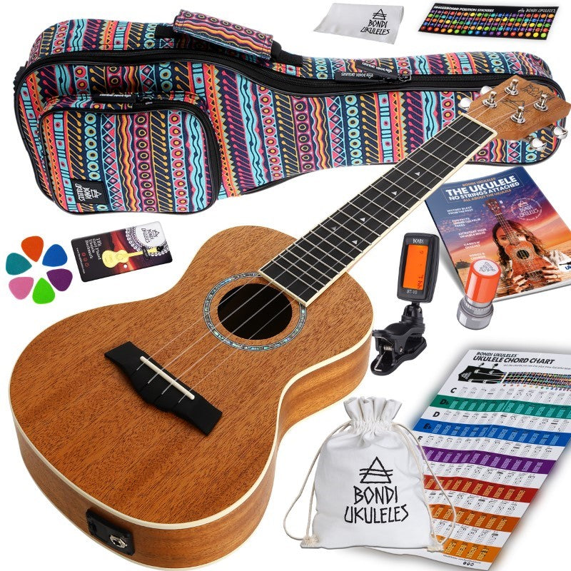 Bondi Starter Kit Arcadia Mahogany Concert Electric Ukulele Bundle